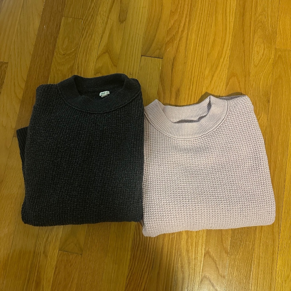 (2) AERIE WAFFLE OVERSIZED CREW SWEATERS - two sweaters